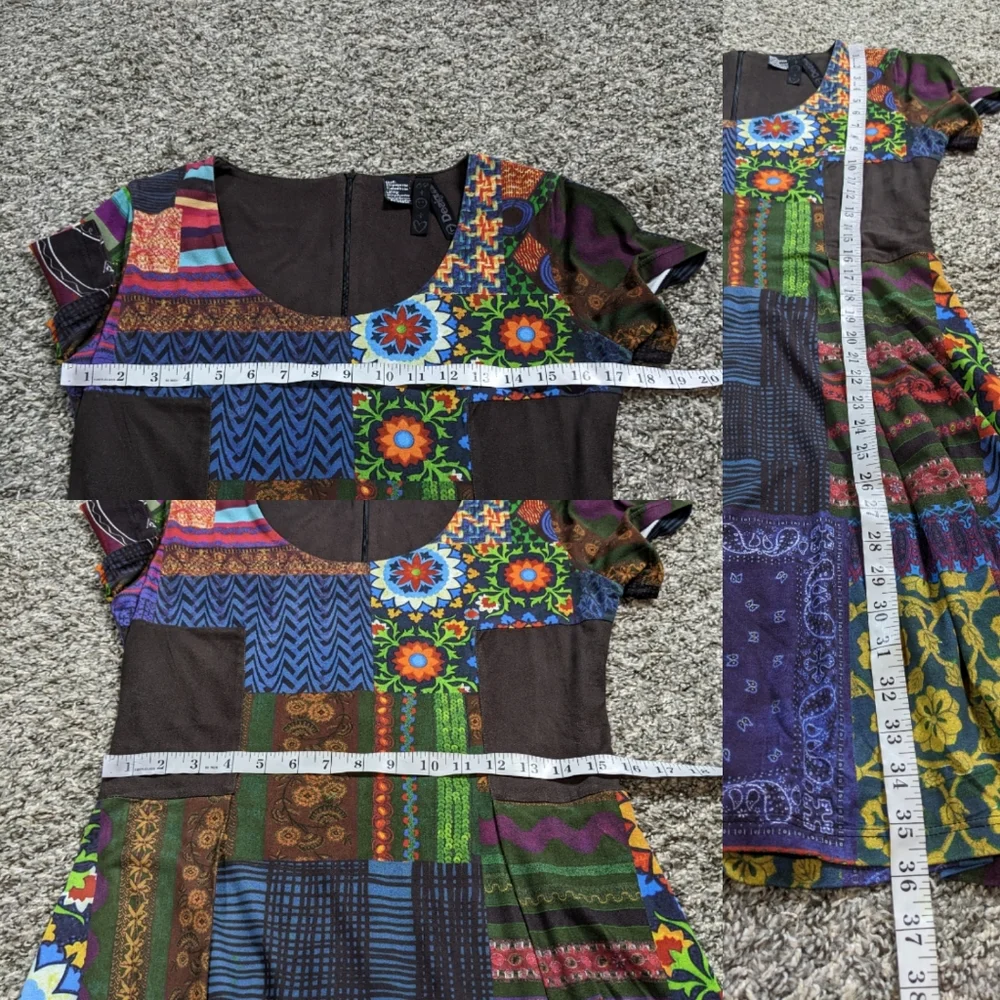 Desigual colorful patchwork pattern short sleeve dress L - Picture 9 of 9